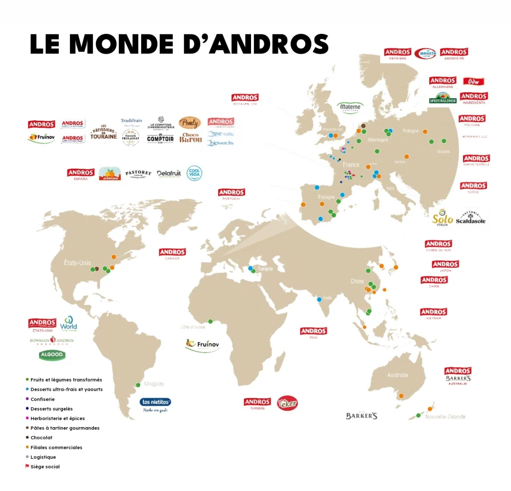 Le monde d’Andros : carte des sites et des marques du groupe dans le monde